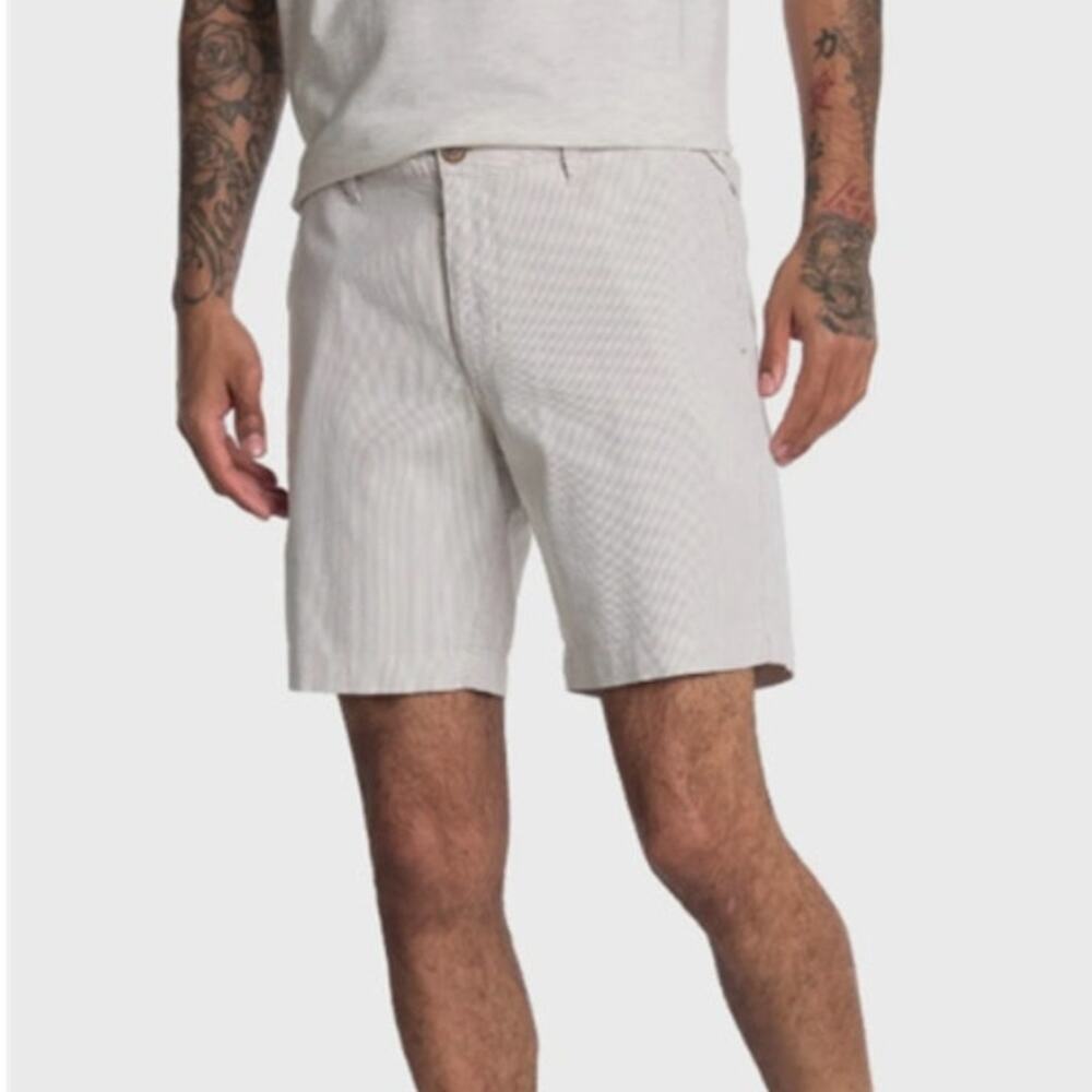 Tommy Bahama Menorca Stripe Men's Shorts Size 38 Stone Khaki Flat Front Stretch